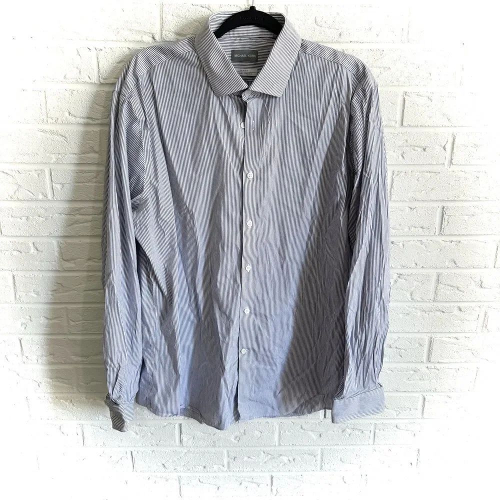 Michael Kors Mens Blue Slim Fit Button Shirt Size 17.5 34/35